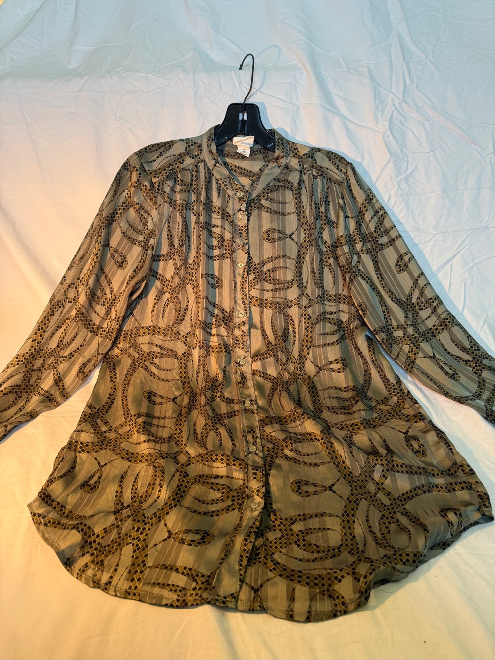H&M Olive Green and Black Button-Down Blouse